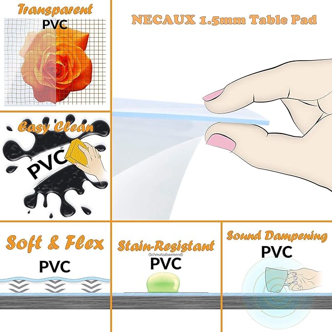 NECAUX Custom Multisize 1.5mm Thick Frosted PVC Table Cover Protector - 36 x 78 Inch Kitchen Wood Grain Vinyl Transparent Table Protector Plastic Protective Dining Room Table Pad