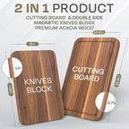 Magnetic Knife Block with Acacia Wood Cutting Board - Extra Large 15.5x10.5x0.75In Magnetic Knife Block Set with Chopping Board Knife Holder Charcuterie Display Storage Organizer for Kitchen Counter