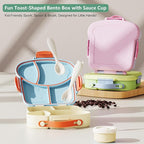 Bento Lunch Box for Kids - Toast-Shaped 4-Compartment Lunchable Food Container with Sauce Cup, Utensils & Brush, BPA-Free, Reusable Snack Container with lid, Ideal for School & Travel - Purple