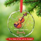 Personalized Musical Instrument Xmas Glass Ornaments, Violin Instrument Ornament for Violin Lovers, Custom Text & Name Violinist Christmas Keepsake, Music Teacher Glass Ornament 2025