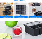 Large Ice Cube Tray for Whiskey, HANCELANT Big Silicone Square Ice Cube Mold with Removable Lid, 2'' Huge Square Ice Cubed Tray for Whisky and Cocktail