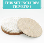 Trivets for Hot Dishes, Pots and Pans, 8 Inches Hot Pads 6 Pcs, Pot Holders for Kitchen, Heat Resistant Mat Protect Counter, Coasters Set Home Essentials Farmhouse Decor (Mix Brown)