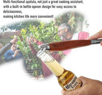 KULUNER Professional Grade Stainless Steel Cooking Spatula - 17 Inches, Sturdy and Durable, Premium Solid Wood Handle, with Bottle Opener, Suitable for Barbecue, Outdoor Kitchens, and Grilling Food