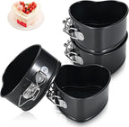 4 Pack Non-Stick Cheesecake Pan Springform Cake Pan Set, 4" Leakproof Moule a Gateau Heart Cake Pan, Removable Bottom Quick Release Latch Moulds for Birthday Cake