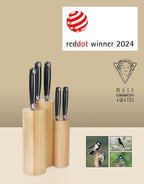 Kitchen Knife Set, Skylark Series 6-Piece High Carbon X50CrMoV15 Steel Professional Chef Knife Set with Solid Wood Block, Unique Design Knife Block Set, Dishwasher Safe, Elegant Black
