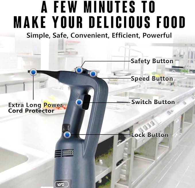 VONCI 500W Commercial Immersion Blender, 16" SUS 304 Removable Shaft, Heavy Duty Power Hand Mixer with Variable Speed 6000-20000RPM, Professional Electric Stick Blender for Restaurant Kitchen Use.