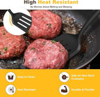 Pack of 2 Silicone Spatula Set with Elegant Wooden Handle, Heat Resistant Solid & Slotted Turner for Non Stick Pans, Great Kitchen Spatulas, Cooking Utensils for Sautéing, Frying, Flipping -Black