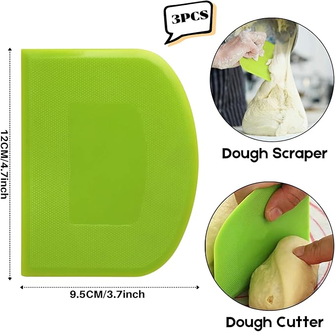 SURDOCA Dough Scraper Bench Scraper - 3P 4.7x3.7" Plastic Flexible Bowl Scraper, Sharp Edge & Angles Cake Scraper. Non-Slip Bakeware Decorating Tools Sculpting & Modeling Tools - Yellow+White+Blue