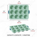 Starfrit Silicone 12 Cup Muffin Pan with Integrated Metal Frame - Green
