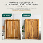 Yes4All Solid Teak Cutting Boards for Kitchen, [17''L x 13''W x 1.5” Thick] Medium Edge Grain Butcher Block Cutting Board, Food Safe Surface Wood Cutting Boards with Juice Grooves and Easy Grip Handle