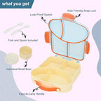 Bento Box for Kids School Lunch Box with Utensils and a Dipping Bowl, Leak-Proof 4 Compartments with Carrying Handle, BPA-Free Bento Box for Girls and Boys in School, Preschool, Daycare (Blue)