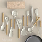 Silicone Cooking Utensils Set, 446°F Heat Resistant Silicone Kitchen Utensils for Nonstick Cookware, Kitchen Gadgets Spatula Set, Spoon, Turner, Tongs, Ladle, Whisk, BPA FREE (Cream White)