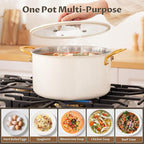 BEZIA 6 QT Stainless Steel Stockpot with Lid, Casserole with Lid, Soup Pot with Sturdy Handle, Even Heat Distribution, Induction Cooking Pot for All Stoves, Ideal for Soups & Stews