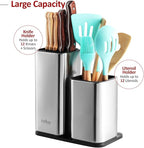 Knife Holder and Utensil Holder - Stainless-Steel Modern Rectangular Design Universal Knife Block and Kitchen Utensils Organizer for Counter-top