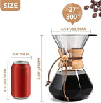 Pour Over Coffee Maker 27 OZ, 8 Cup Borosilicate Glass Drip Coffee Maker with Reusable Stainless Steel Filter and Cork Grip for Home Café 800 ML (Diamond Shape)