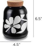DEMDACO Bold Floral Medium Cork Lid Trendy Storage Black 4.5 x 6.5 Stoneware Canister Container