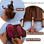 WMKGG Popsicle Silicone Molds Set, 2 PCS Ice Cream Molds with 50 Wooden Sticks for Cake Pop, Ice Pop, Cakesicles (Standard Size/Coffee)