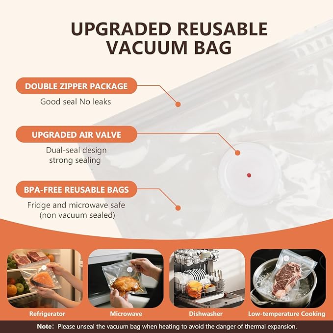 Vacuum Sealer For Food (Compact Vacuum Sealers+ 30 Reusable Vacuum Bags), Powerful Handheld Vacuum Sealer for 10X Preservation & Fresh