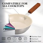 MARSKITOP Nonstick Frying Pan, 8 Inch Stainless Steel Fry Pan with Ceramic Coating and Wooden Handle, Healthy Non Toxic Skillet, Induction Compatible, PFOA Free