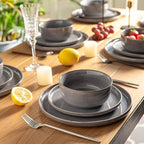 AmorArc Stoneware Dinnerware Sets,Round Reactive Ceramic Plates and Bowls Sets,Highly Scrath Resistant | Dishwasher & Microwave Safe Dishes,Service for 6 (18pc)