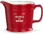 DEMDACO Baking Holiday Memories Rosy Red, White 32 Ounce, 6 x 5 Inch Ceramic Stoneware Festive Christmas Kitchen Countertop Accessory Décor, Polka Dots, Pouring Measuring Cup, Cupful of Merry