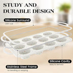 Regular 12 Cup and Mini 24 Cup Nonstick Cupcake Pan Set Silicone Muffin Pan for Baking Silicone Cupcake Mold with Metal Reinforced Frame BPA Free (2 Pcs, Cream)