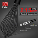 Walfos Silicone Whisk With 8in Rest,Whisks for Cooking Non Scratch,7.5+9+11in Whisk for Nonstick Cookware,Dishwasher Safe,Rest for Kitchen Counter Wisk Perfect for Blending, Baking, Beating, Set of 4