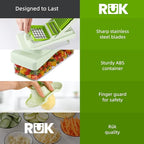 RüK 10-in-1 Vegetable Chopper – 6 Blade Veggie Chopper with Container, Food Dicer, Onion Cutter, Cheese Grater, Mandoline Slicer, Kitchen Gadgets & Home Essentials (Green)