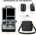 Lunch Box Set with Bento Box Container, 17OZ Stainless Steel Food Soup Thermo, Kids Water Bottle & Portable Insulated Lunch Bag – Leakproof, Hot/Cold Retention for School, Travel (Black)