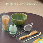 8PCS Matcha Whisk Set - Matcha Set Ceramic Whisk and Bowl, Japanese Buucup Matcha Set with Bamboo Whisk, Sifter, Scoop, Holder & Tea Towel for Traditional Matcha Ceremony (Green)
