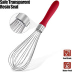 18/8 Stainless Steel Balloon Whisk, Doosu Kitchen Whisk for Cooking Handheld Egg Beater with Rust-Proof Sturdy Wires & Non-Slip Silicone Handle for Beating, Stirring, Blending (8 Wires, Red)