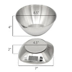 Stainless Steel Digital Kitchen Scale w. Bowl - for Food Coffee Lab - LCD Display gram Ounces lb:oz lb ml - 12 LBS/5.5 KG Capacity - Battery Included - Gold by The Display Guys
