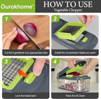 Ourokhome Food Chopper Manual Hand with Container, Mandolin Vegetable Slicer Onion Dicer with 8 Blades, Veggie Shredder for Potato, Tomato, Essential Kitchen Gadgets (8 in 1, Gray)