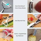 Vegetable Peeler, Potato Peelers for Kitchen Stainless Steel Multi-function Set Fruit Peeler For Kitchen and Household Tools Y & I Shape Swivel Blades with 2 Orange Citrus Peelers