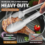 Stainless Steel Cooking Tongs Set of 3 - Heavy Duty 12/9/7 Inch Locking Tongs, Heat Resistant to 600 Degrees, Food Grade Kitchen Metal Tong for Food, Salad, & BBQ - Dishwasher Safe