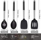 Silicone Spatula Spoon Set, 4 PCS Silicone Cooking Utensils Spatula Spoon Set with Stainless Steel Handle, BPA Free Kitchen Turners for Frying, Mixing, Serving, Draining, Turning, Stirring, Black