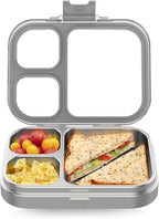 Stainless Steel Lunch Box, 3 Compartments Metal Bento Box for Kids Adults, Leak-Proof Lunch Box for School Office, Dishwasher Safe, BPA-Free, Tritan Lid, Grey