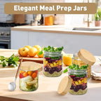 Overnight Oats Containers with Lids,16oz Wide Mouth Glass Mason jars with Bamboo Lid,Oatmeal Containers with Airtight Lid and Spoons,Meal Prep Jars for Yogurt,Chia Pudding,Snacks,Salad,Spice(6Pack)