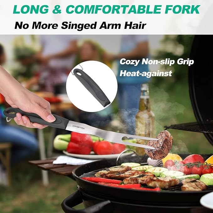 HAUSHOF Large Grill Accessories Heavy Duty BBQ Set Gifts for Men/Women - Premium Stainless Steel Spatula, Fork & Tongs, Barbecue Utensils Tool Kit Gift for Grilling Lover Outdoor (Color Box)