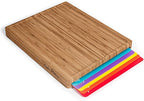Bamboo Wood Cutting Board Set, Bamboo with 6 Color Coded Flexible Plastic Chopping Mats with Food Icons, Wooden Cutting Boards for Kitchen, Wooden Chopping Board Set Non Toxic Dishwasher Safe
