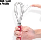 18/8 Stainless Steel Balloon Whisk, Doosu Kitchen Whisk for Cooking Handheld Egg Beater with Rust-Proof Sturdy Wires & Non-Slip Silicone Handle for Beating, Stirring, Blending (6 Wires, Red)