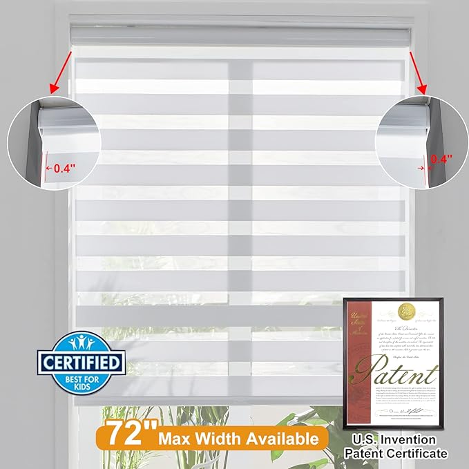 Persilux Zebra Roller Shades for Windows, Privacy Roller Blinds for Windows (70" W x 72" H, White) Cordless Door Blinds for Door Window, Light Control for Day and Night, for Home, Office