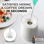 Zulay Kitchen Handheld Milk Frother with Duracell AA Batteries – Ultra Fast Electric Mixer & Foam Maker, Easy-Clean Drink Mixer for Coffee & More - Caribbean Aqua 2B