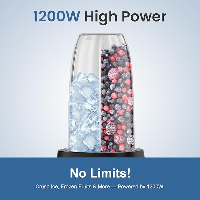 12-Piece Smoothie Blender Maker 25,000 RPM Personal Blender for Ice Crushing Smoothies & Frozen Drinks Nuts with 23oz, 32oz, 37oz Portable Cups Two 6-Leaf Stainless Steel Blades, Silver