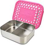LunchBots Medium Duo Snack Container - Divided Stainless Steel Food Container - Two Sections for Half Sandwich and a Side - Eco-Friendly - Dishwasher Safe - Stainless Lid - Pink Dots