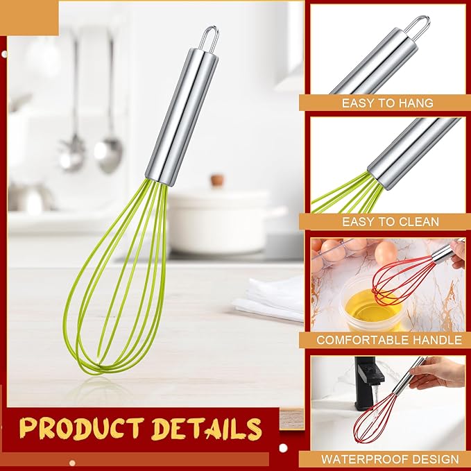 6 Sets 12 Inch Christmas Whisks Gifts DIY Fillable Christmas Tree Ornaments Xmas Colored Silicone Whisks for Cooking Heat Resistant Egg Beaters with Card Rope Bag for Candy Holder