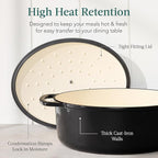 Best Choice Products Oval 7.5 Quart Enamel Cast-Iron Dutch Oven, Heavy-Duty Pre-Seasoned for Baking, Cooking w/Side Handles – Black Licorice