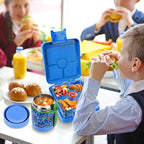 Bento Lunch Box Set With 10oz Soup Thermo, Leak-proof Lunch Containers with 4 Compartment, Kids Hot Thermo Food Jar/Insulation Lunch Bag, Food Containers for School（Shark）