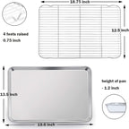 P&P CHEF 19.6 Inch Stainless Steel Baking Sheet with Rack Set (2 Pans+ 2 Racks), Cookie Sheets Baking Trays and Cooling Wire Racks, Oven & Dishwasher Safe, Pans with Flat Racks
