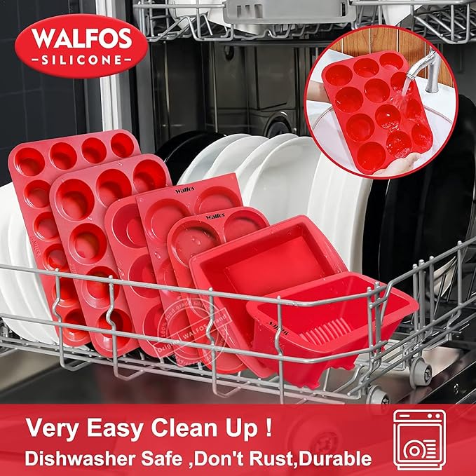 Walfos Silicone Mini Loaf Pans, Non-Stick Mini Bread Pans, 9 Cavities Silicone Bread Baking Mold, Perfect for Mini Loaf, Cake, Bread and Meatloaf, Food Grade & BPA Free, Set of 2